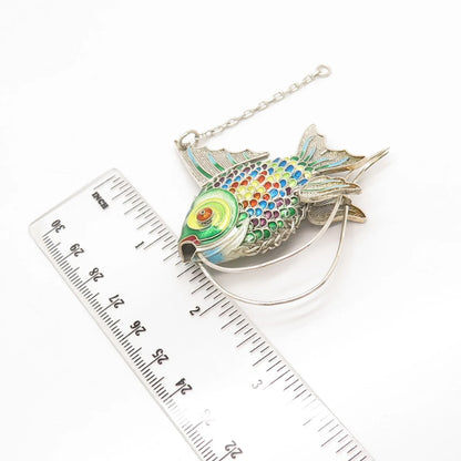 925 Sterling Silver Enamel Antique Chinese Koi Fish Articulated Fob / Pendant