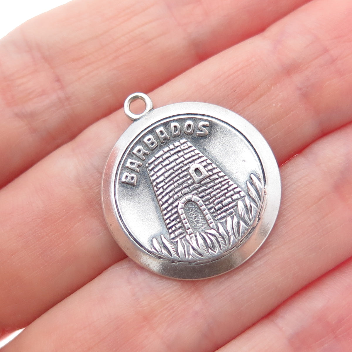 925 Sterling Silver Vintage Barbados Oxidized Charm Pendant