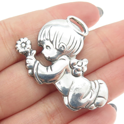 PRECIOUS MOMENTS 925 Sterling Silver Vintage Mexico Baby Angel Pin Brooch
