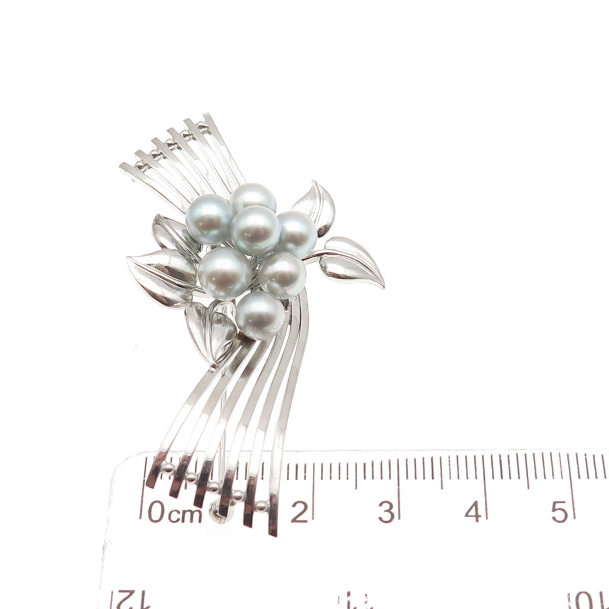 925 Sterling Silver Antique Art Deco Real Akoya Pearl Floral Pin Brooch