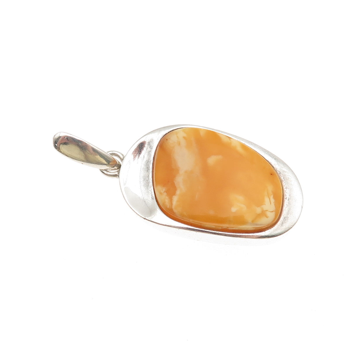 925 Sterling Silver Vintage Real Butterscotch Amber Modernist Pendant