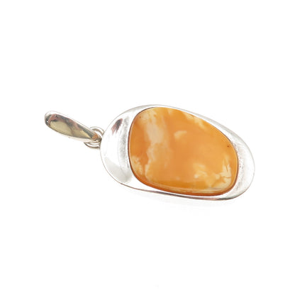 925 Sterling Silver Vintage Real Butterscotch Amber Modernist Pendant