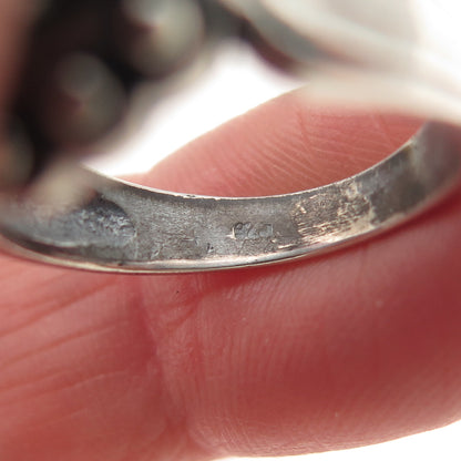 925 Sterling Silver Vintage Real Abalone Shell Modernist Oxidized Ring Size 6.25