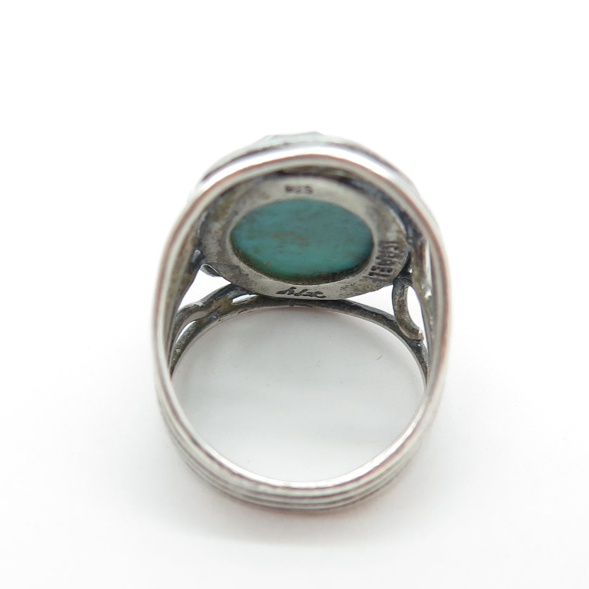 DIDAE Sterling Silver Vintage Israel Doublet Gold Leaf Turquoise Ring Size 7.25