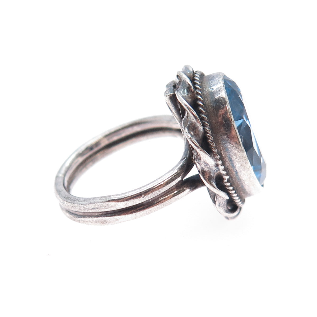 O'BRIEN 925 Sterling Silver Vintage Real Blue Topaz Oxidized Ring Size 6.25