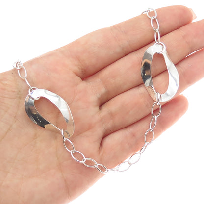 925 Sterling Silver Vintage Italy Modernist Oval Chain Necklace 24"