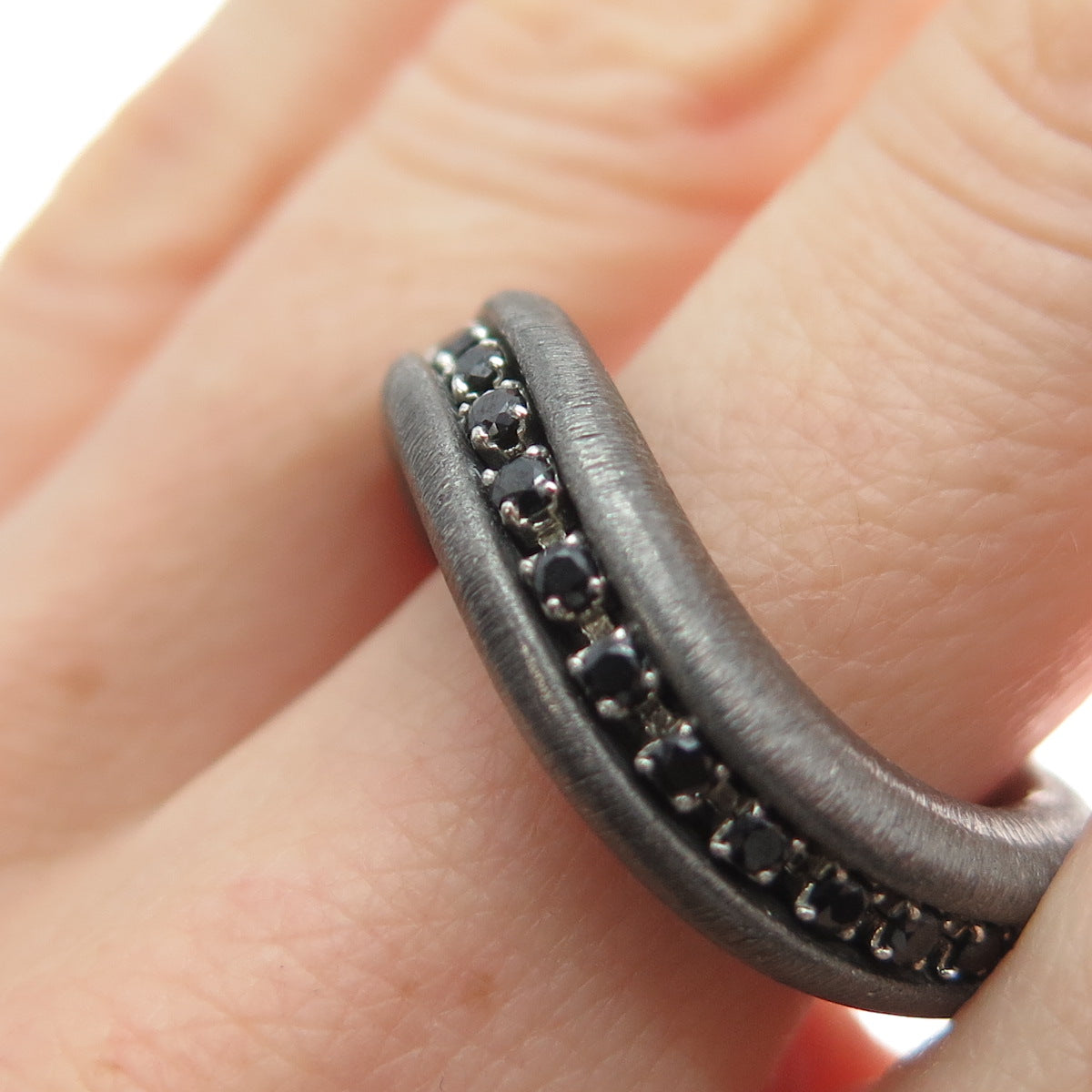 JCM JACMEL MAURITIUS Sterling Silver Black Rhodium Italy C Z Wavy Ring Size 6.75
