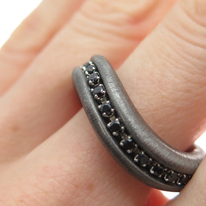 JCM JACMEL MAURITIUS Sterling Silver Black Rhodium Italy C Z Wavy Ring Size 6.75