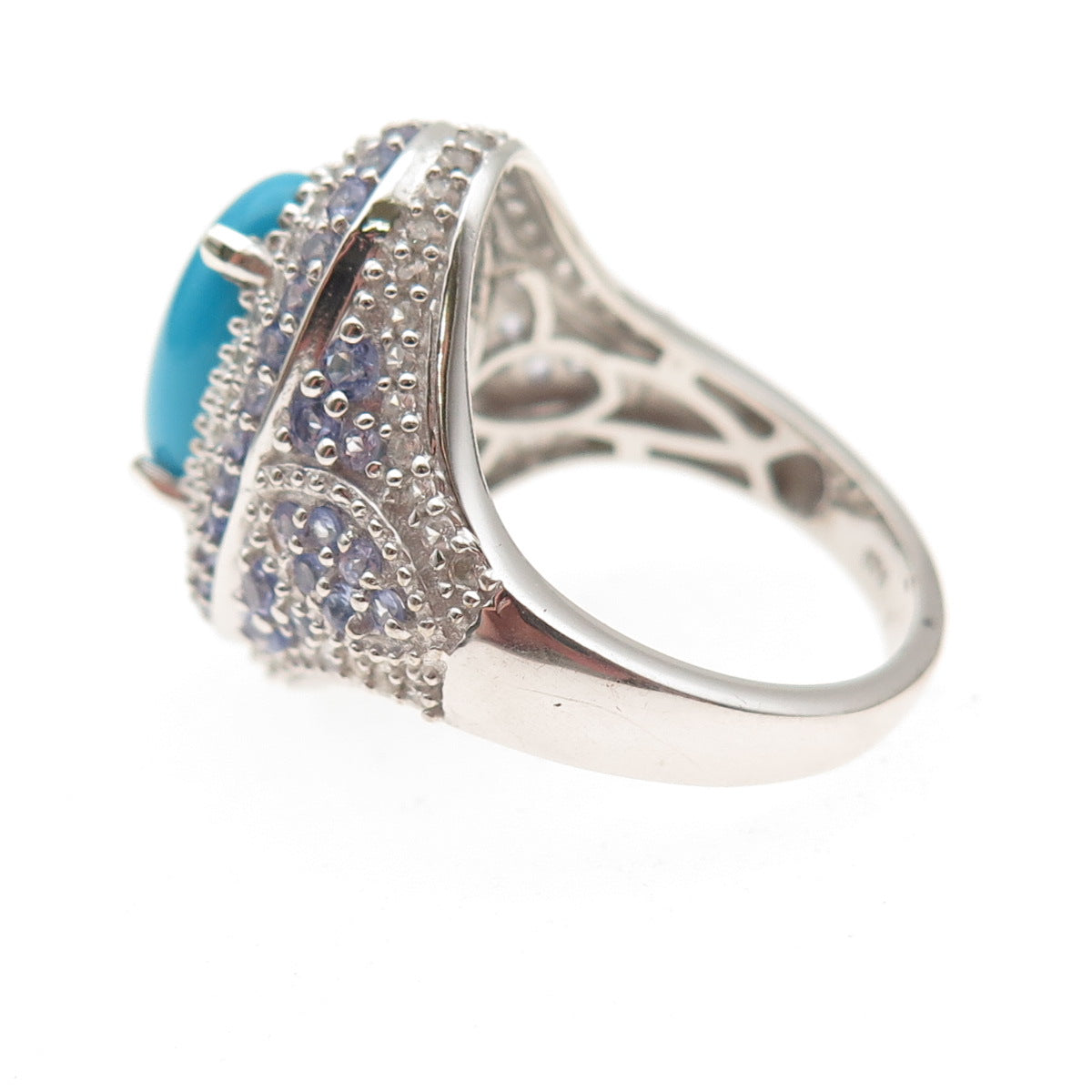 Chuck Clemency 925 Sterling Silver Real Turquoise Tanzanite & Topaz Ring Size 9