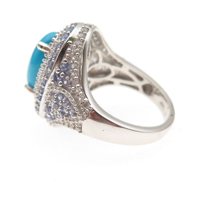 Chuck Clemency 925 Sterling Silver Real Turquoise Tanzanite & Topaz Ring Size 9