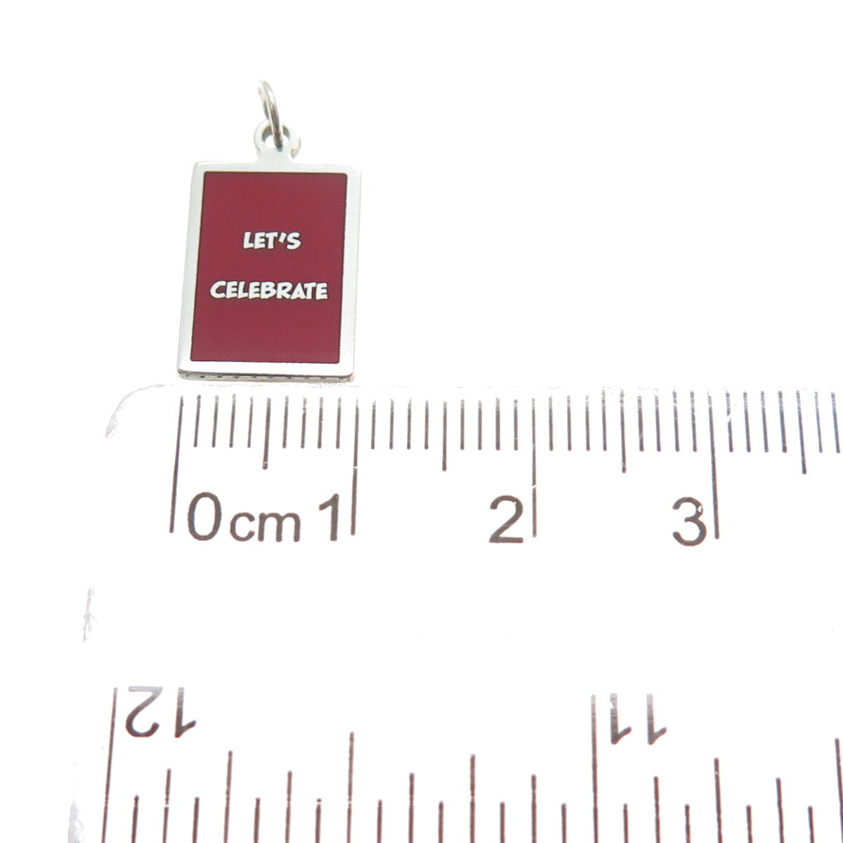 925 Sterling Silver Red Enamel Let's Celebrate Minimalist Charm Pendant