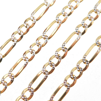 P. Lux 925 Sterling Silver 2-Tone Italy Diamond-Cut Figaro Chain Necklace 22"
