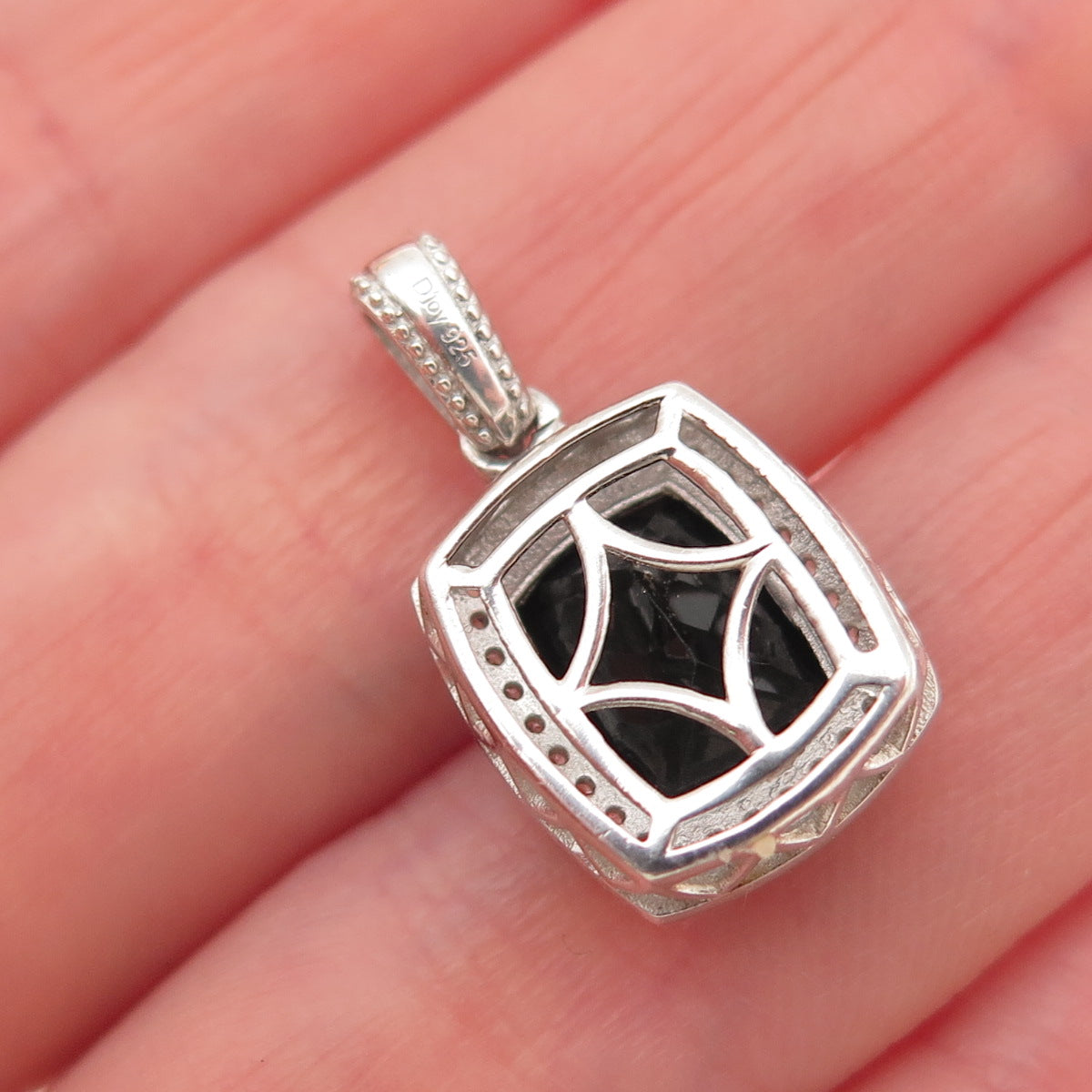 D'JOY Sterling Silver Vintage Real Black Spinel & White Topaz Mini Charm Pendant