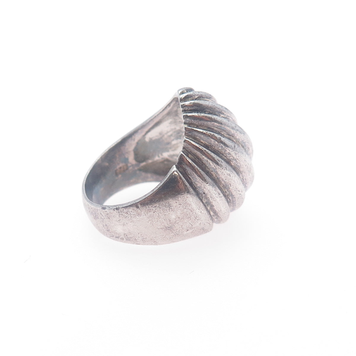 925 Sterling Silver Vintage Modernist Seashell Oxidized Ring Size 6.5