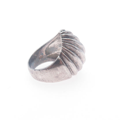 925 Sterling Silver Vintage Modernist Seashell Oxidized Ring Size 6.5