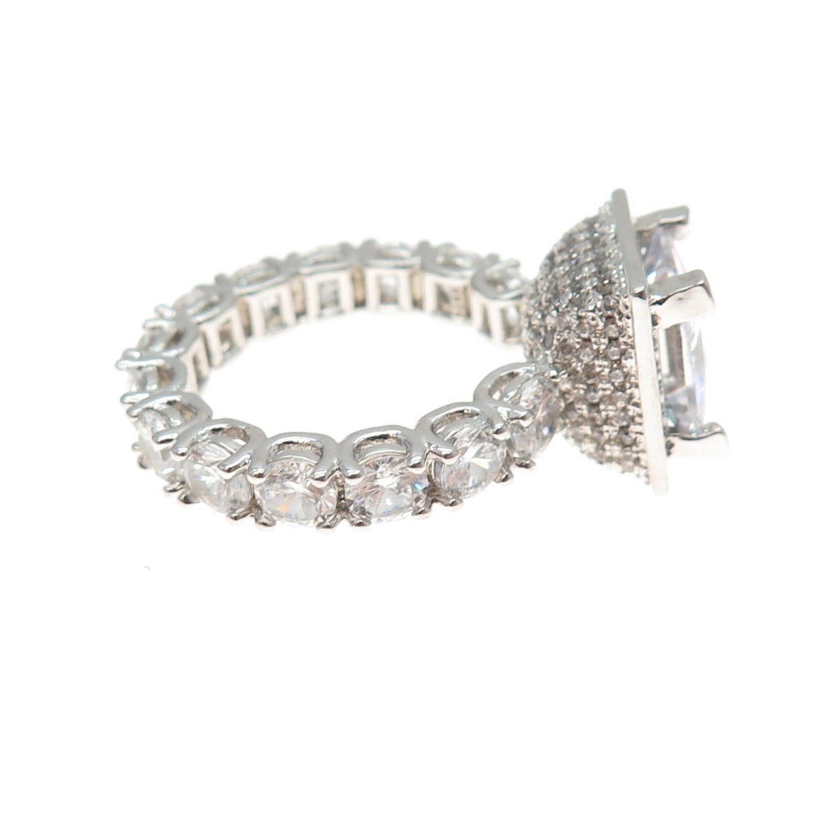 925 Sterling Silver Princess & Round-Cut C Z Engagement Ring Size 6.25