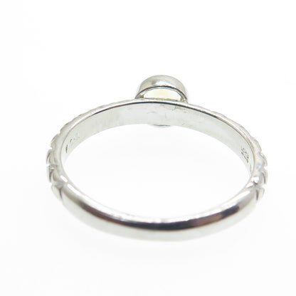 925 Sterling Silver Real Round-Cut Citrine Gemstone Wicker Ring Size 7.75