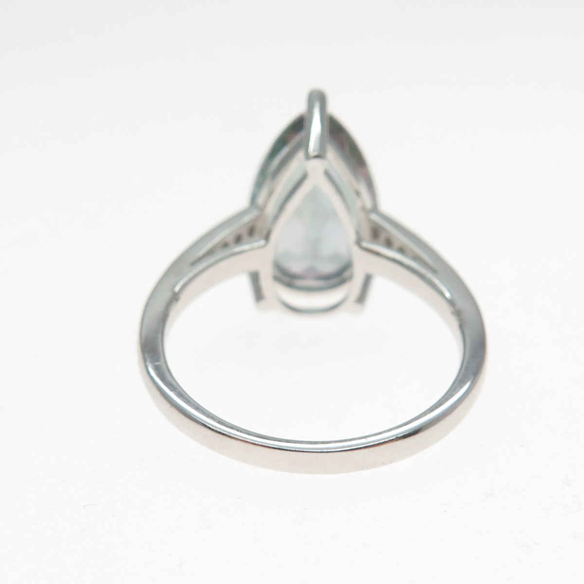925 Sterling Silver Real Pear-Cut Mystic Quartz & Round-Cut C Z Ring Size 6.75