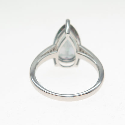 925 Sterling Silver Real Pear-Cut Mystic Quartz & Round-Cut C Z Ring Size 6.75