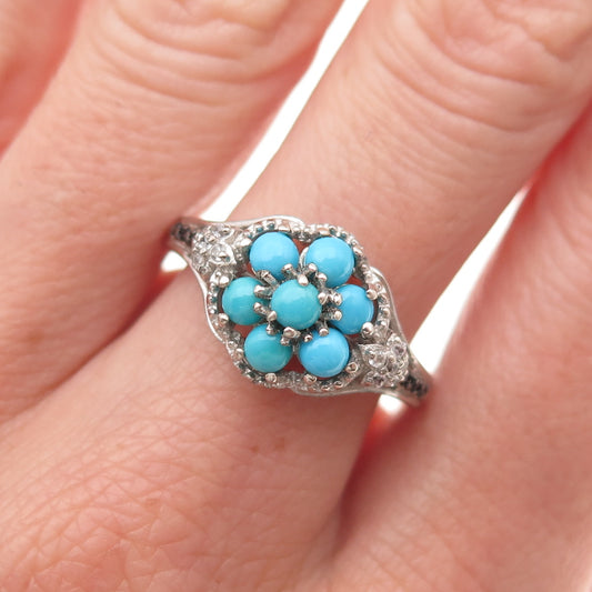 Chuck Clemency 925 Sterling Silver Real Turquoise White Topaz Spinel Ring Size 8