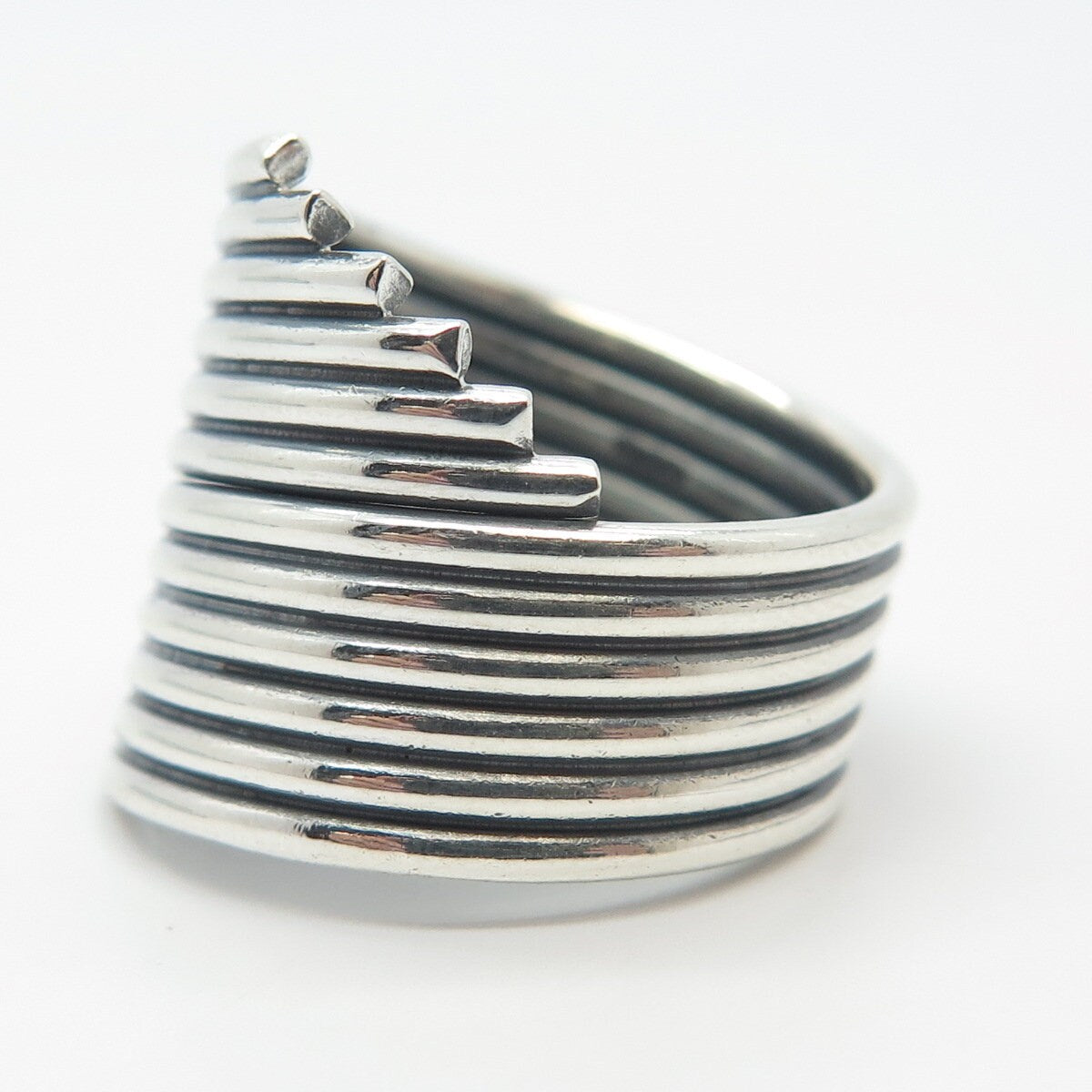 925 Sterling Silver Vintage Wide Wire Wrapped Ring Size 7.75