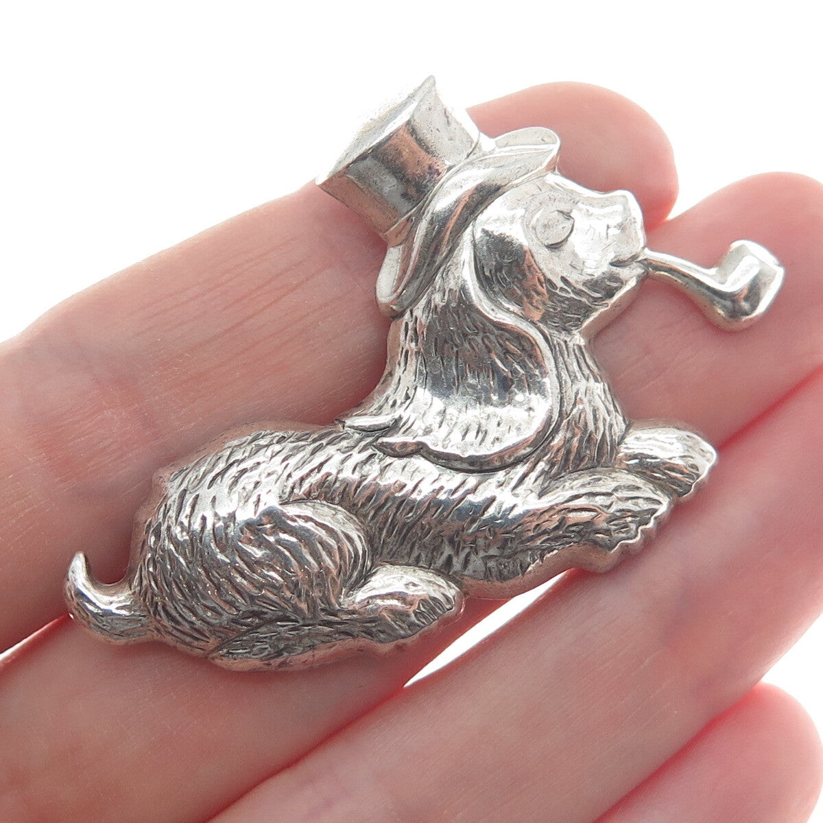 BEAU Sterling Silver Antique Art Deco Sherlock Holmes Dog Oxidized Pin Brooch