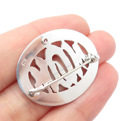 925 Sterling Silver Vintage C Z "MOM" Textured Oval Pin Brooch