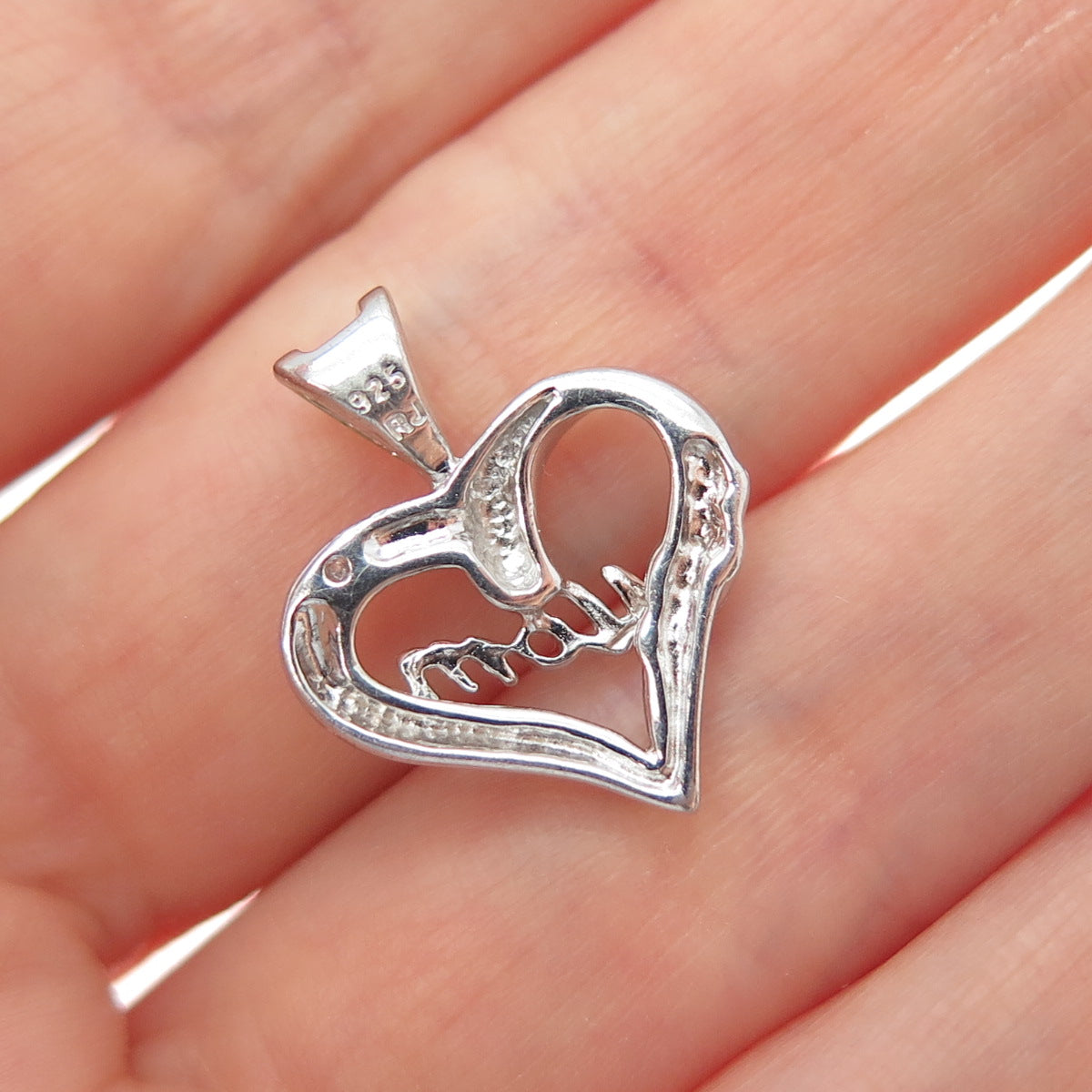 RJ GRAZIANO 925 Sterling Silver Round-Cut C Z Mom Heart Minimalist Charm Pendant