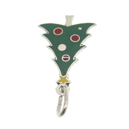 BEAU 925 Sterling Silver Antique Colorful Enamel Christmas Tree Charm Pendant