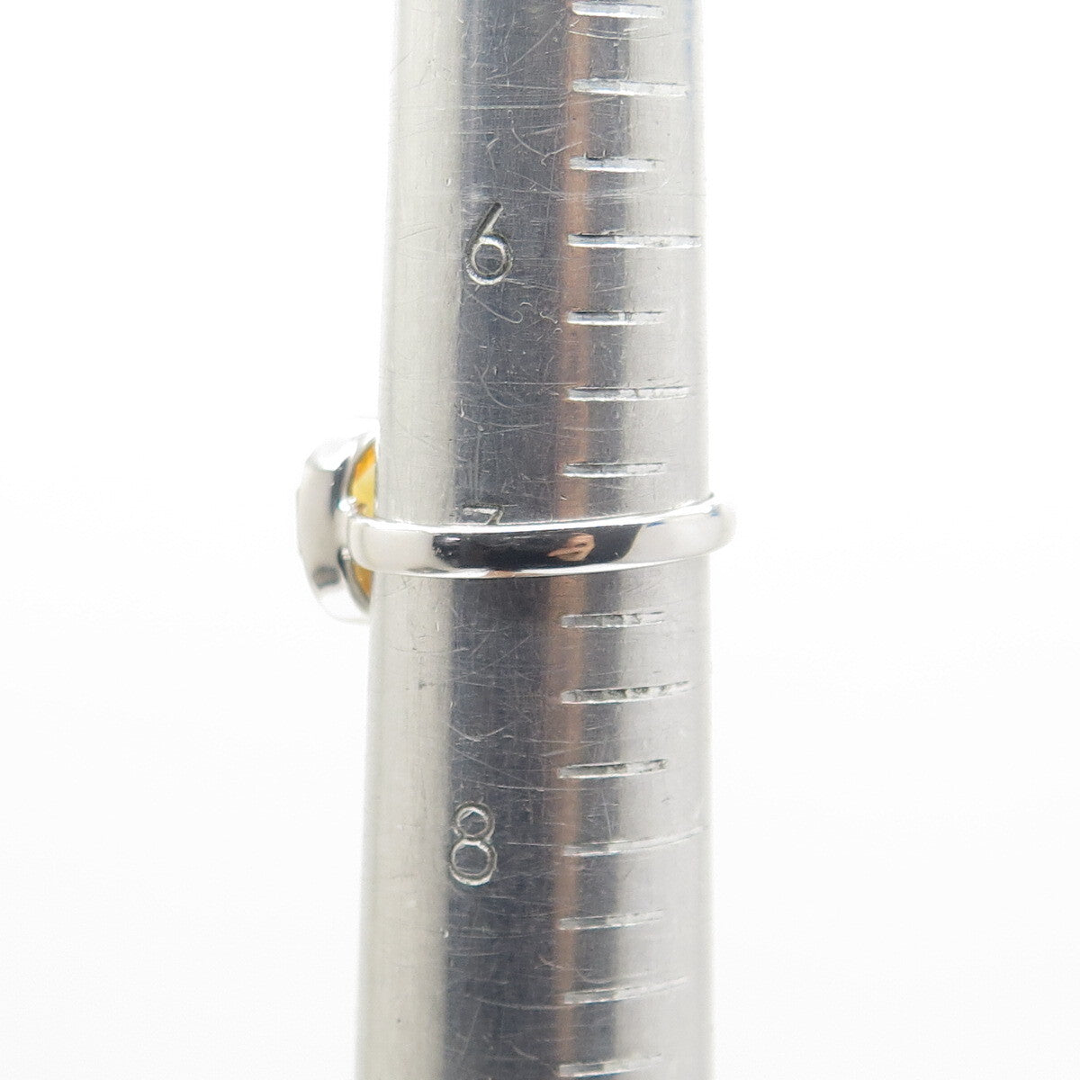 DSMK 925 Sterling Silver Checkered Citrine Gemstone Minimalist Ring Size 7.25