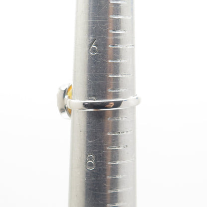 DSMK 925 Sterling Silver Checkered Citrine Gemstone Minimalist Ring Size 7.25