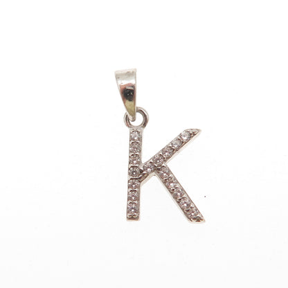 925 Sterling Silver Round-Cut C Z Letter K Initial Mini Charm Pendant