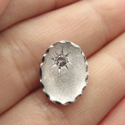 925 Sterling Silver Vintage Theda Round-Cut C Z Textured Oval Pin