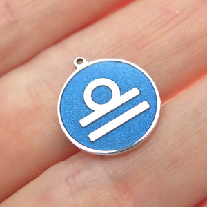 TOKEMOTI 925 Sterling Silver Blue Enamel Libra Zodiac Minimalist Charm Pendant