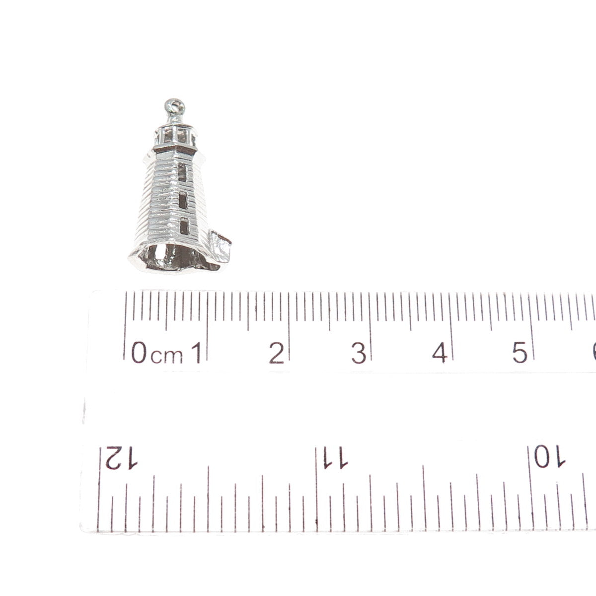925 Sterling Silver Vintage Lighthouse 3D Charm Pendant