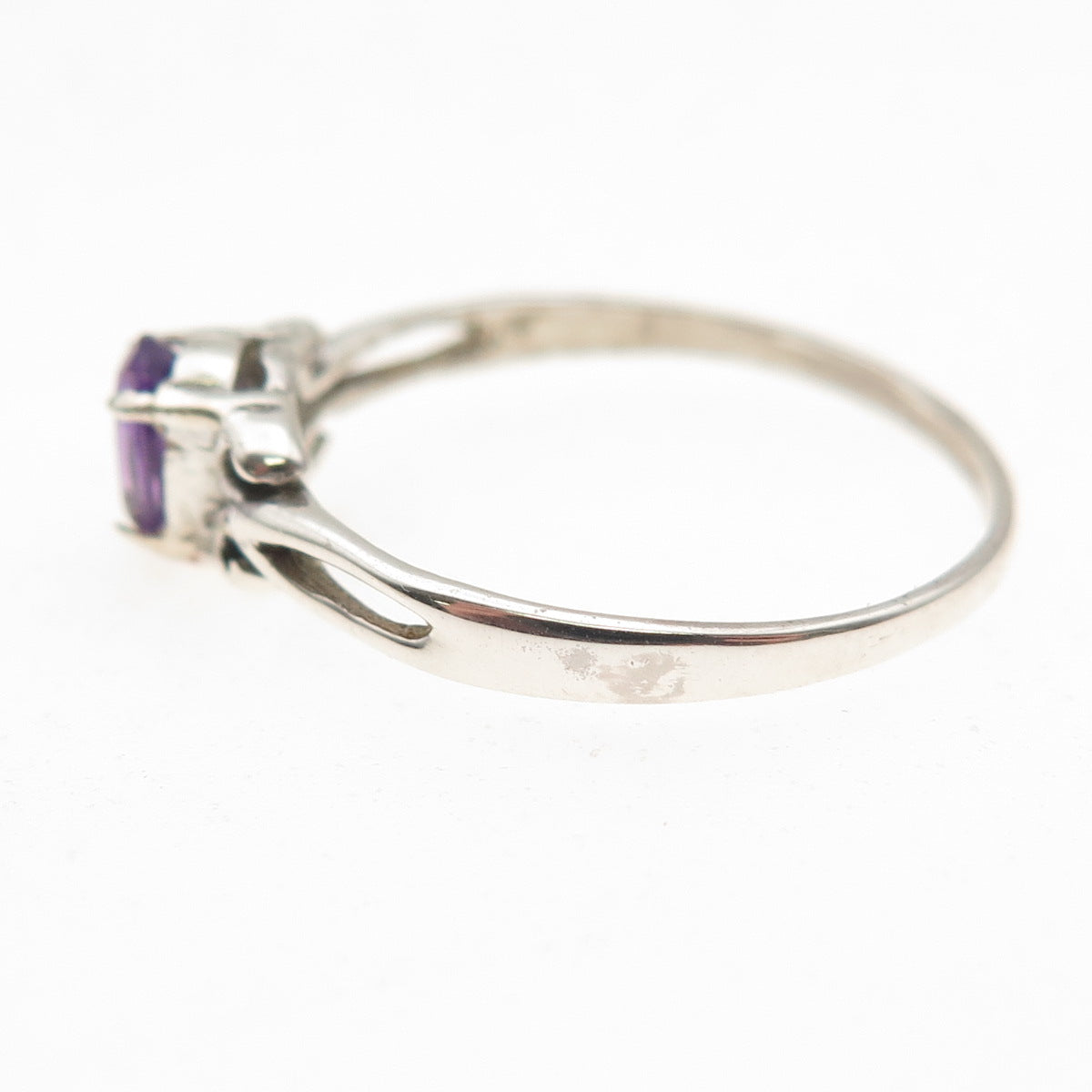 925 Sterling Silver Vintage Real Oval-Cut Amethyst Oxidized Ring Size 8