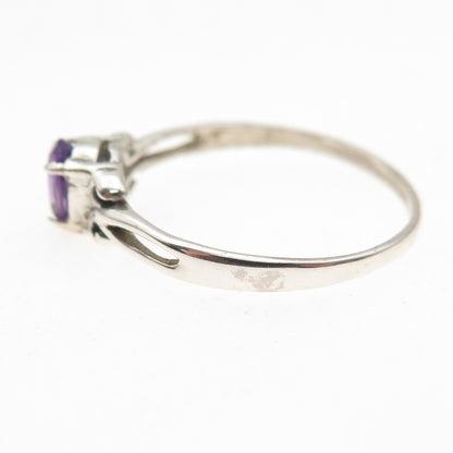 925 Sterling Silver Vintage Real Oval-Cut Amethyst Oxidized Ring Size 8