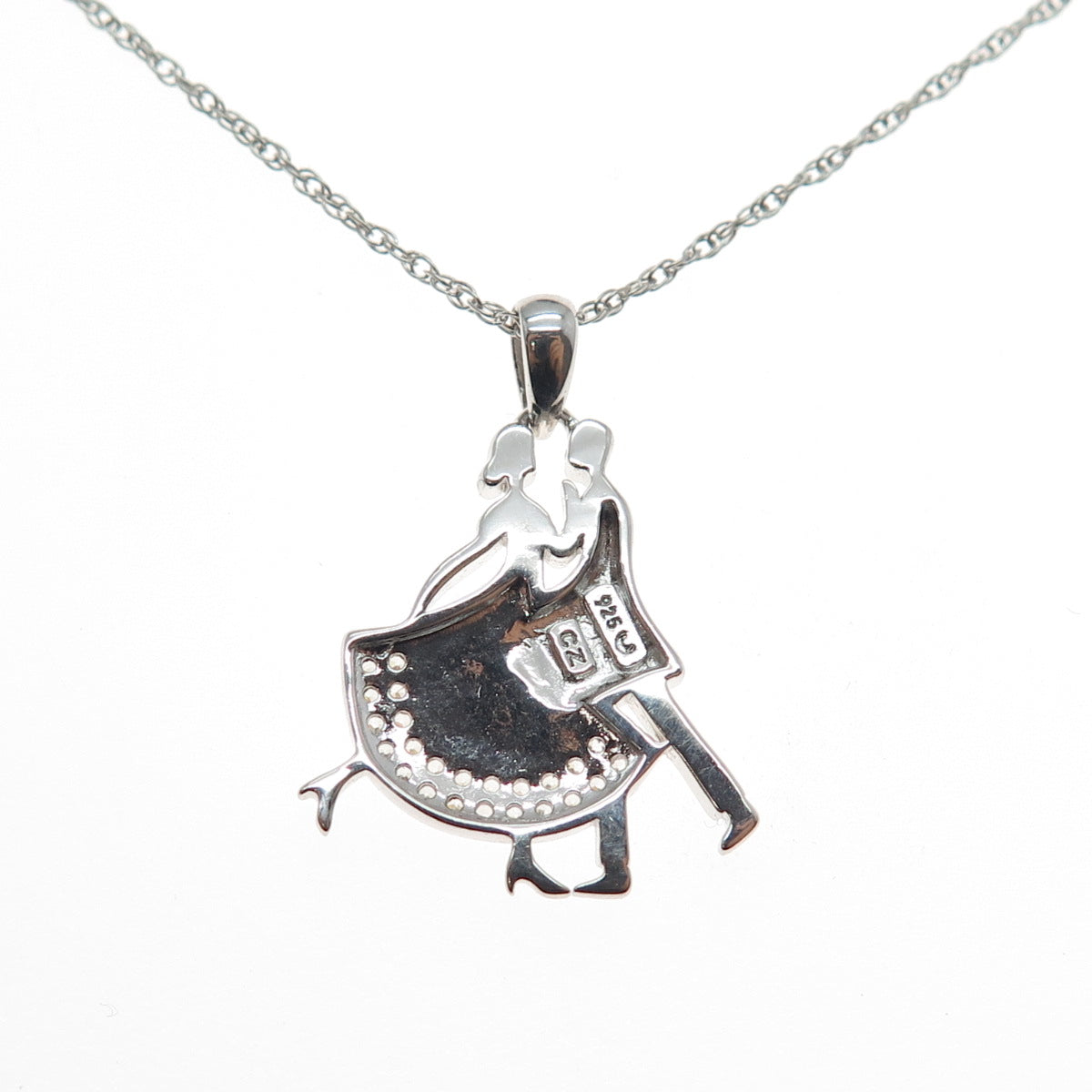 925 Sterling Silver Round-Cut C Z Dancing Couple Singapore Chain Necklace 18"