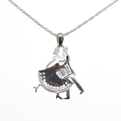 925 Sterling Silver Round-Cut C Z Dancing Couple Singapore Chain Necklace 18"