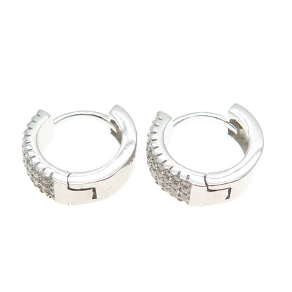 925 Sterling Silver Round-Cut Shaped C Z Hoop Earrings