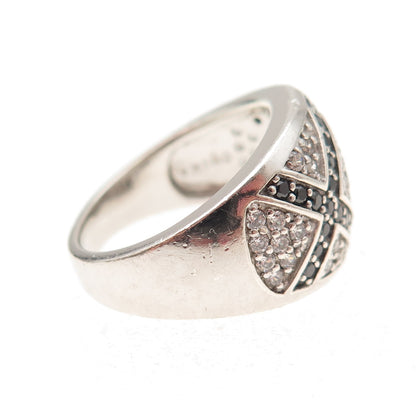 925 Sterling Silver Round-Cut Black & White C Z Zig Zag Ring Size 6.75