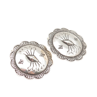 Old Pawn 925 Sterling Silver Vintage Southwestern Arrow Concho Oxidized Earrings