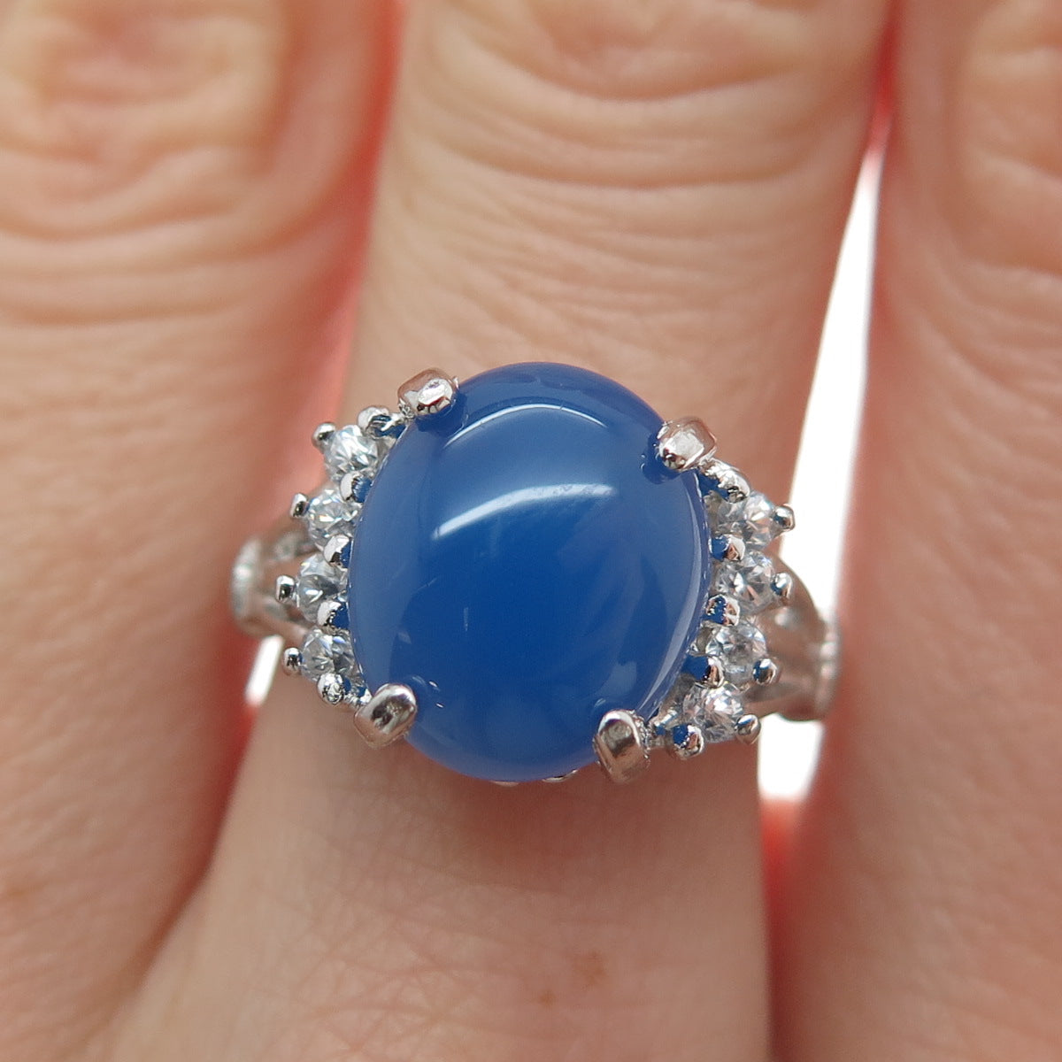 VARGAS & LIND 925 Sterling Silver Vintage Real Chalcedony & C Z Ring Size 7.25