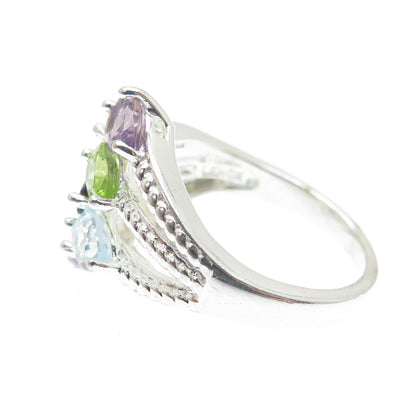 LENOX Sterling Real Topaz Amethyst Garnet Peridot Citrine Ring Size 6.25