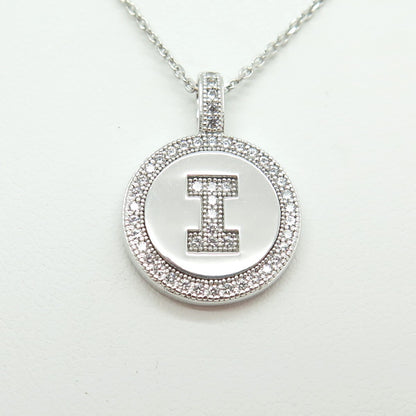 925 Sterling Silver C Z Letter "I" Initial Cable Chain Necklace 16"