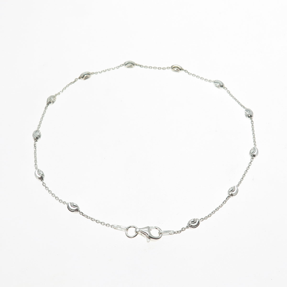 925 Sterling Silver Italy Diamond-Cut Bead Station Cable Anklet / Bracelet 10"