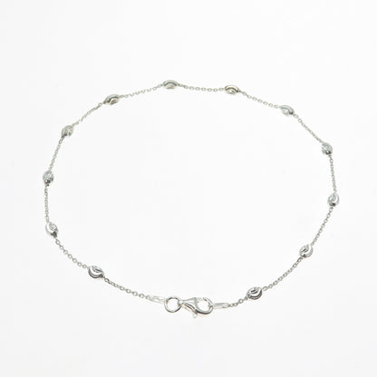 925 Sterling Silver Italy Diamond-Cut Bead Station Cable Anklet / Bracelet 10"