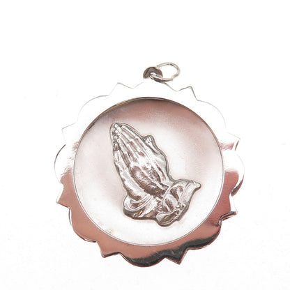 925 Sterling Silver Vintage Praying Hands Religious Charm Pendant