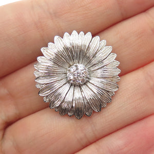 925 Sterling Silver Vintage Round-Cut C Z Daisy Flower Slide Pendant