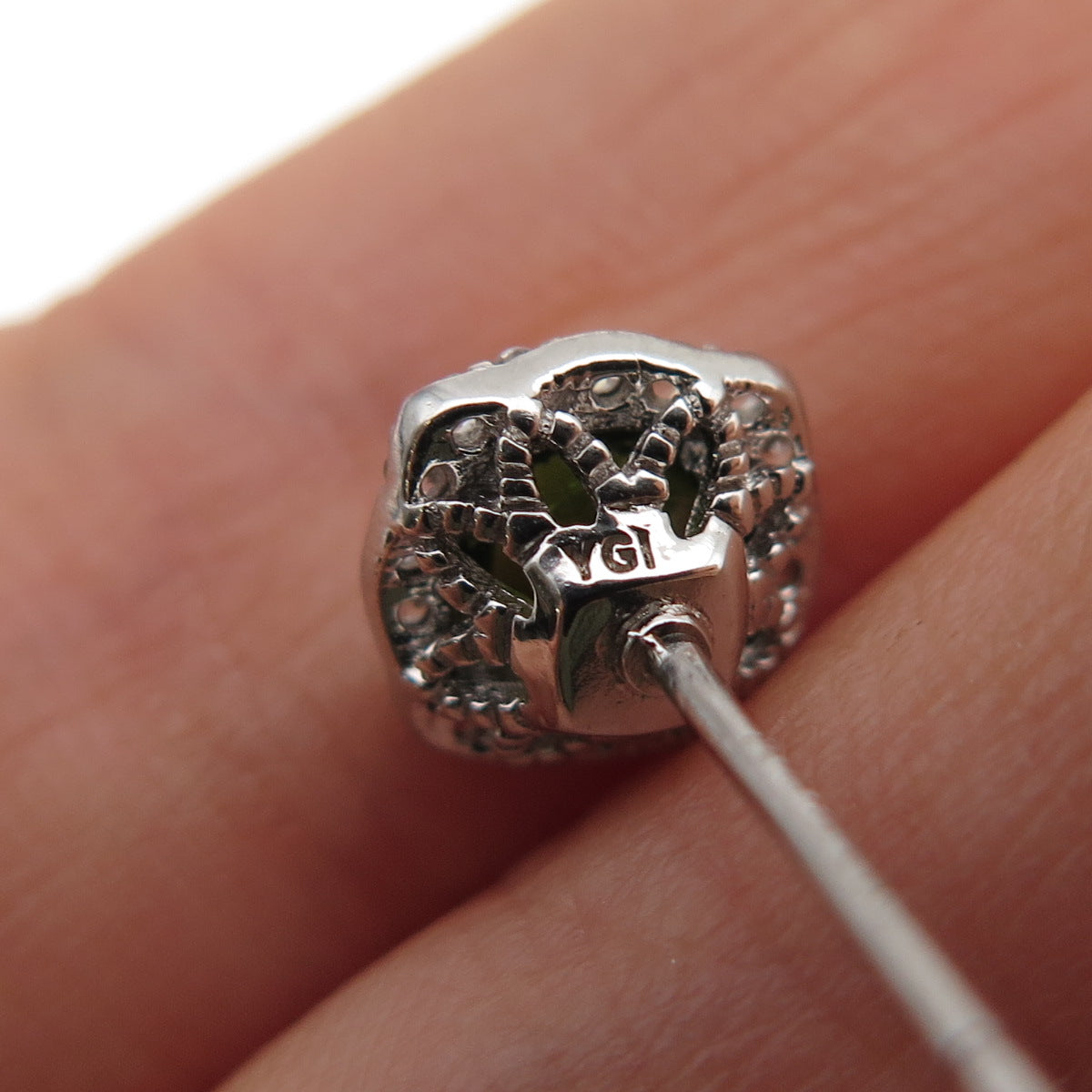 925 Sterling Silver Cushion-Cut Green & Round-Cut White C Z Stud Earrings